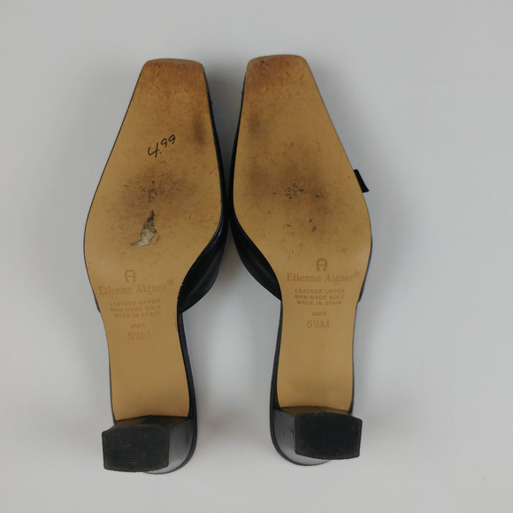 Etienne Aigner Mule Heels Size 5.5 Black Leather - Picture 7 of 7